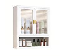 Armoire de salle de bain murale blanche avec porte magnétique et étagère réglable, panneau semi-transparent, design peu encombrant, pour rangement au-dessus des toilettes, 40 x 14 x 50 cm, blanc