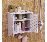 Armoire de salle de bain murale blanche - Petite armoire murale en PVC - Organisateur de rangement au-dessus des toilettes - Avec stores - Double porte - 2 niveaux - Étagère de rangement