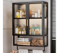 Armoire de salle de bain murale de grande capacité en métal avec étagère ouverte et portes en acrylique polyvalent pour toilettes et salles de bains