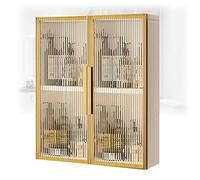 Armoire de salle de bain murale dorée en bois avec portes en verre, rangement de douche en métal au-dessus des toilettes, idéale pour la buanderie et le salon (taille : 60 x 14 x 60 cm)