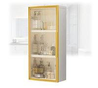 Armoire de salle de bain murale dorée en bois avec portes en verre - Rangement élégant au-dessus des toilettes pour buanderie et salon - 30 x 14 x 75 cm