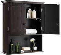 Armoire de salle de bain murale élégante en bois avec double porte et étagères réglables, solution d'économie d'espace pour les maisons modernes