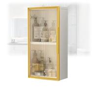 Armoire de salle de bain murale en bois doré avec portes en verre, rangement au-dessus des toilettes, pour buanderie et salon (35 x 14 x 60 cm)