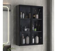 Armoire de salle de bain murale en bois massif au-dessus des toilettes - Gain de place avec portes en verre pour salle de bain, chambre à coucher, cuisine - Unité de rangement élégante pour