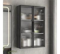 Armoire de salle de bain murale grise - Double porte vitrée - Rangement multifonction au-dessus des toilettes - 50 x 14 x 75 cm