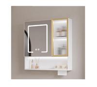 Armoire de salle de bain murale moderne avec affichage de l'heure, grand miroir de maquillage désembué, rangement élégant pour le linge et les essentiels (blanc, 70 cm)