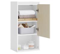 Armoire de Salle de Bain Murale, Porte avec Sens d’Ouverture Réglable, Étagère Réglable, 30 x 40 x 80 cm, Blanc Nuage et Beige