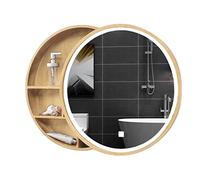 Armoire de salle de bain murale ronde avec miroir et bande lumineuse LED en bois massif - Organisateur élégant et fonctionnel pour la décoration de la maison et économiser de l'espace