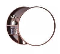 Armoire de Salle de Bain Murale Ronde avec Miroir et étagère de Rangement (dorée, 50 cm)