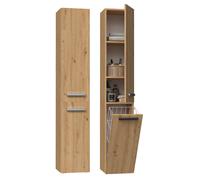 Armoire de salle de bain NEL IV avec panier à linge anthracite / chêne...