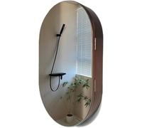 Armoire de salle de bain ovale en bois avec miroir de courtoisie blanc avec étagère