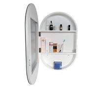 Armoire de salle de bain ovale en bois blanc - Miroir de courtoisie élégant avec étagère - 80 x 50 x 14 cm - Solution de rangement peu encombrante pour décoration d'intérieur moderne