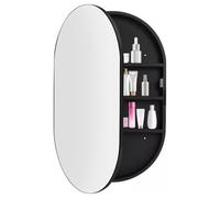 Armoire de Salle de Bain Ovale Noire avec Miroir de courtoisie de Rangement Mural et Cadre en Bois Massif Armoire de Salle de Bain Noire élégante avec Miroir de Rangement Mural