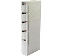 Armoire de salle de bain Petite armoire de rangement de salle de bain, chariot à roulettes étroit à 5 niveaux avec roulettes, tiroirs en plastique blanc, nizer mince pour les espaces restreints, solu