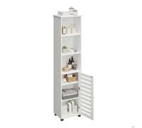 Armoire de salle de bain Relaxdays avec porte, H x L x P : 167 x 30 x 40 cm, 6 niches, armoire haute et étroite, blanche