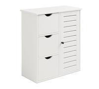 Armoire de Salle de Bain Relaxdays, H x L x P : 80 x 60 x 30 cm, 3 tiroirs, Meuble d'appoint pour Salle de Bain, Blanc