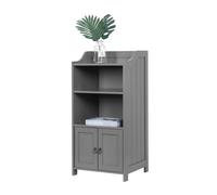 Armoire de salle de bain Relaxdays, H x L x P : 86 x 40,5 x 36 cm, 4 étagères, 2 portes, MDF, meuble compact, gris