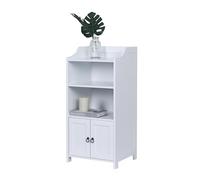 Armoire de Salle de Bain Relaxdays, HxLxP : 86x40,5x36 cm, 4 Compartiments, 2 Portes, MDF, Meuble Blanc.