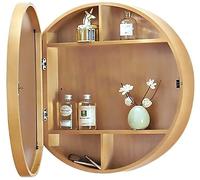 Armoire de salle de bain ronde 2 en 1 en bois miroir cosmétique fait à la main élégant rangement design unique gain de place idéal pour salle de bain moderne 28 cm