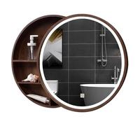 Armoire de salle de bain ronde 70 cm avec éclairage LED, porte ronde, armoire de rangement miroir, organisateur mural, miroir de courtoisie marron, 70 x 70 cm