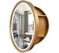Armoire de salle de bain ronde avec miroir et éclairage LED avec cadre en bois, interrupteur tactile artistique, entièrement assemblée (Dold, 60 cm)