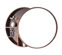 Armoire de salle de bain ronde en bois de noyer avec étagère de rangement - 70 cm étanche miroir mural à suspendre au mur design en bois massif pour une décoration d'intérieur élégante