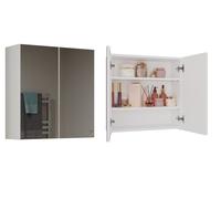 CDF Meuble de Salle de Bain Suspendu avec Double Miroir Armoire de Toilette Murale 2 Portes 3 Étagères au-Dessus du Lavabo Spacieux 60 x 60 x 22 cm - Blanc