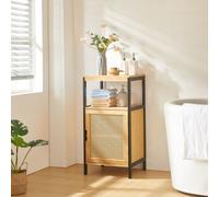[en.casa] Armoire de Salle de Bain avec Porte et 3 Niveaux de Rangement Meuble de Stockage Style Scandinave pour Salon Chambre Cuisine MDF Bambou Rotin 80 x 40 x 35 cm Noir Naturel