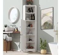 Armoire de Salle de Bain Triangle, MDF, Design Simple, avec 2 Étagères Ouvertes, 2 Portes, Étagères Ajustables, Pour Salle de Bain, Couleur Blanche, 51.7 x 32 x 155.4 cm