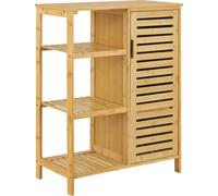 Armoire de salle de bain Vetlanda Bambus 87x66x33 cm Commode de salle de bain Étagère de salle de bain avec 3 étagères et 1 porte d'armoire Meuble de salle de bain naturel