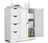 Armoire de salle de bain VEVOR Armoire de salle de bain en bois à 3 niveaux avec 2 portes & 4 tiroirs & étagère réglable, armoire au sol pour cuisine/séjour/entrée, armoire de rangement Armoire de cui
