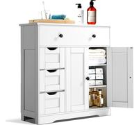 VEVOR Meuble de salle de bain en bois avec étagère réglable et 4 tiroirs blanc