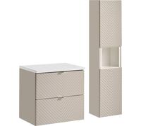 Armoire de Salle de Bains 60 Cm Cachemire Avec Tiroirs Et Plateau Blanc + Poteaux
