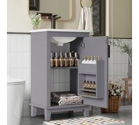 Armoire de salle de bains au sol, lavabo, lavabo entièrement laqué, lavabo en céramique intégré, adapté aux petits espaces, gris
