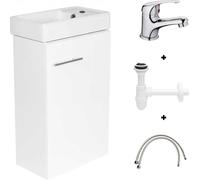 Armoire de salle de bains avec lavabo 40x60 cm blanc, mitigeur de bain chromé et siphon Small