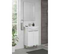 Armoire de salle de bains avec lavabo 60x85 cm blanc, mitigeur de bain chromé et siphon Lily