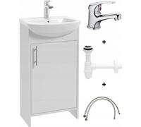 Armoire de salle de bains avec lavabo 86x45 cm blanc, mitigeur de salle de bains chromé et siphon Alf