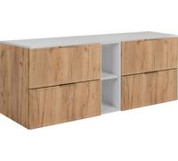 Armoire de salle de bains, chêne craft / blanc, poignées dorées, 140 ( 2 x 60 + 20) x 46 x 57 cm
