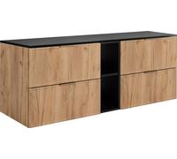Armoire de salle de bains, chêne craft / gris foncé, poignées dorées, 140 ( 2 x 60 + 20) x 46 x 57 cm