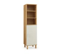 [en.casa] Meuble Haut de Salle de Bain sur Pieds Armoire Colonne avec Étagères et Porte Façade Rainurée Décorative Rangement Ordonné Stable MDF Bois de Pin 160 x 42 x 35 cm Effet Chêne Couleur Sable