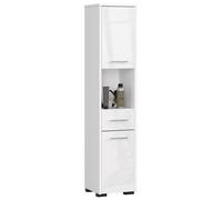 Armoire de salle de bains indépendante : un tiroir, deux portes, cinq étagères, couleur : blanc|blanc brillant, dimensions du meuble : l : 30 cm, H : 140 cm, P : 30 cm