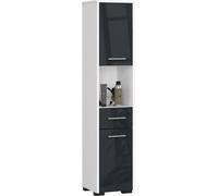 Armoire de salle de bains indépendante : un tiroir, deux portes, cinq étagères, couleur : blanc | graphite brillant, dimensions du meuble : l : 30 cm, H : 140 cm, P : 30 cm