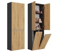 Armoire de salle de bains - NEL DD 2K - Anthracite - Chêne Artisan - 3 étagères et 3 paniers