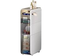 Armoire De Sol De Salle De Bain Unité De Rangement Verticale avec Tiroirs Et roulettes Transparents, Organisateur De Lavabo De Bain étroit en Plastique, Armoire De Papier Toil, White, 2 Tier
