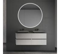 Armoire de toilette avec éclairage Talos Black Nova Ø80 cm ?noir - armoire de toilette avec 2 étagères - aluminium - paroi arrière en miroir