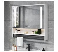 Armoire de Toilette avec Miroir et éclairage LED, Armoire de Toilette avec Miroir à 2 Portes, Montage encastré et en saillie, variateur, système antibuée, Interrupteur Tactile Mural (L, l 90