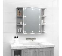 Armoire de Toilette avec Miroir LED, Design Fixable au Mur, Grand Rangement avec Compartiments, Armoire Salle de Bain Armoire Pharmacie Murale Meuble Haut Salle de Bain, Gris Sonoma, 70x16.5x60cm