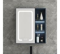 Armoire de toilette avec miroir LED, interrupteur tactile, technologie anti-buée, charnières silencieuses, aluminium spatial, design moderne pour salles de bains contemporaines - Rangement é