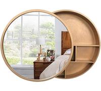 Armoire de Toilette avec Miroir Rond et Rangement en Bois Massif, Grand Format, Couleur Bois, pour Salle de Bain et Dressing