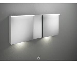 Armoire de toilette Badu de burgbad avec éclairage LED à poser, 3 portes, porte du milieu butoir à gauche, avec éclairage LED du lavabo, largeur 1500mm, SFUF150LF3691G0196, Couleur: Blanc brillant / b